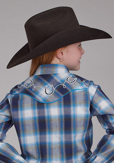 Roper Girl's Blue & White Plaid Shirt