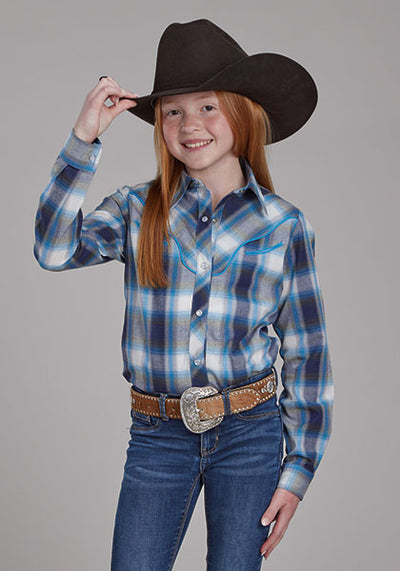 Roper Girl's Blue & White Plaid Shirt