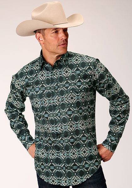 Roper Men's Slate Aztec Print Shirt