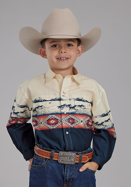 Roper Boy's Open Ranger Border Print Shirt