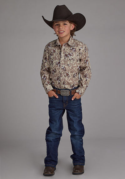 Roper Boy's Brushstroke Cowboy Print Shirt