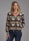 Roper Women's Aztec Printed Rayon Blouse