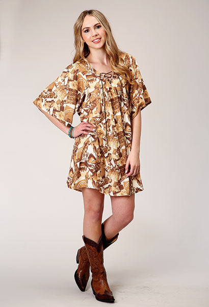 Roper Women's Collage Print Peasant Dress Roper Women's Collage Print Peasant Dress