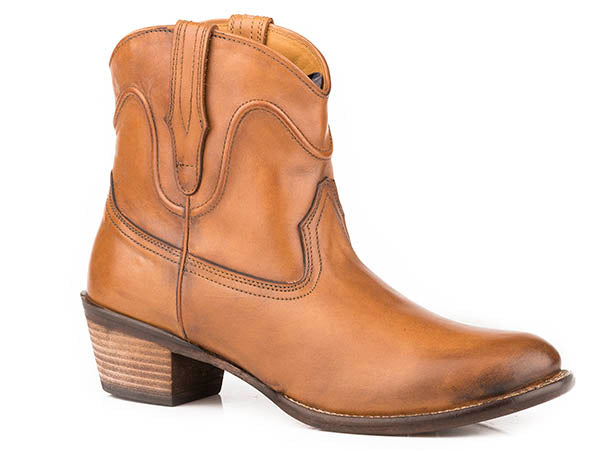 Roper Women's Round Toe Tan Burnished Ankle Boot