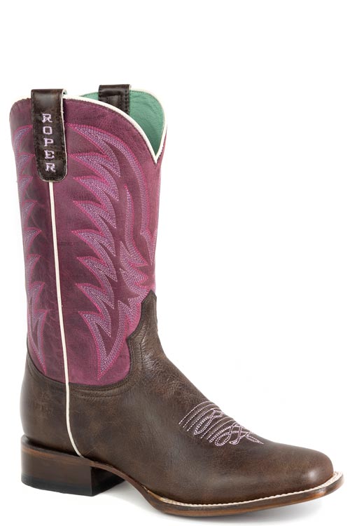 Roper Women's Burnish Purple Leather Shaft Western Boot