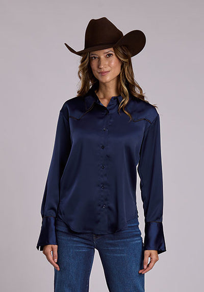 Stetson Women's Poly Satin Embroidered Blouse