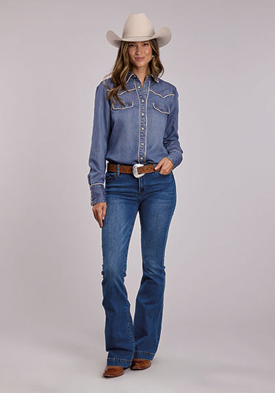 Stetson Women's Tencel Denim Blouse with Piping