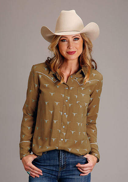 Stetson Women's Mojave Steer Head Print Western Shirt