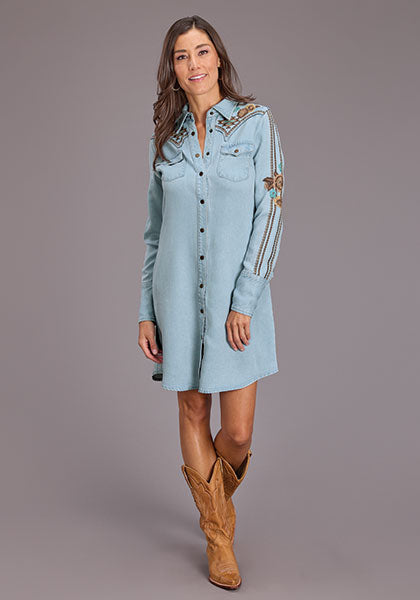 Stetson Women's Allover Embroidered Denim Dress