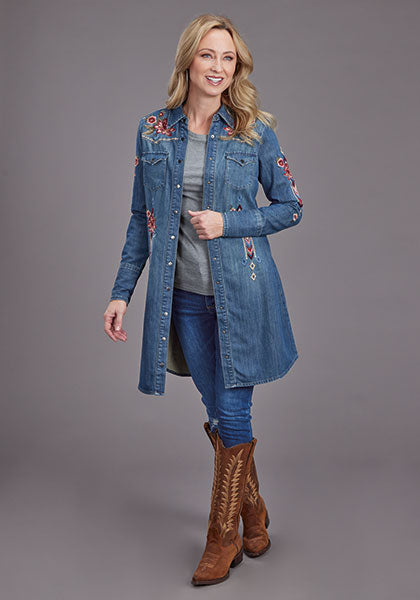 Stetson Dark Denim Shirt Dress with Lavis Embroidery