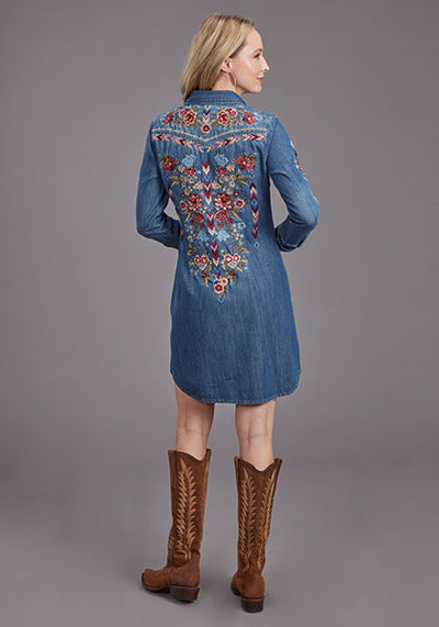 Stetson Dark Denim Shirt Dress with Lavis Embroidery