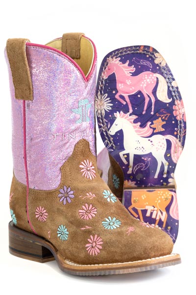 Tin Haul Big Kid's Daisy Blossom Floral Pony Sole Western Boot