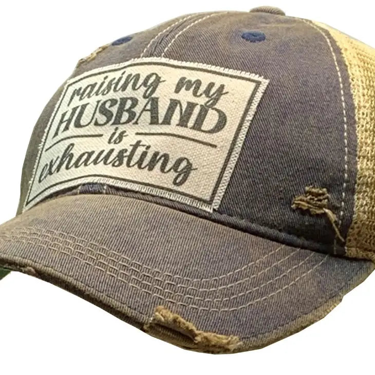 Vintage Life "Raising My Husband Is Exhausting" Distressed Trucker Cap