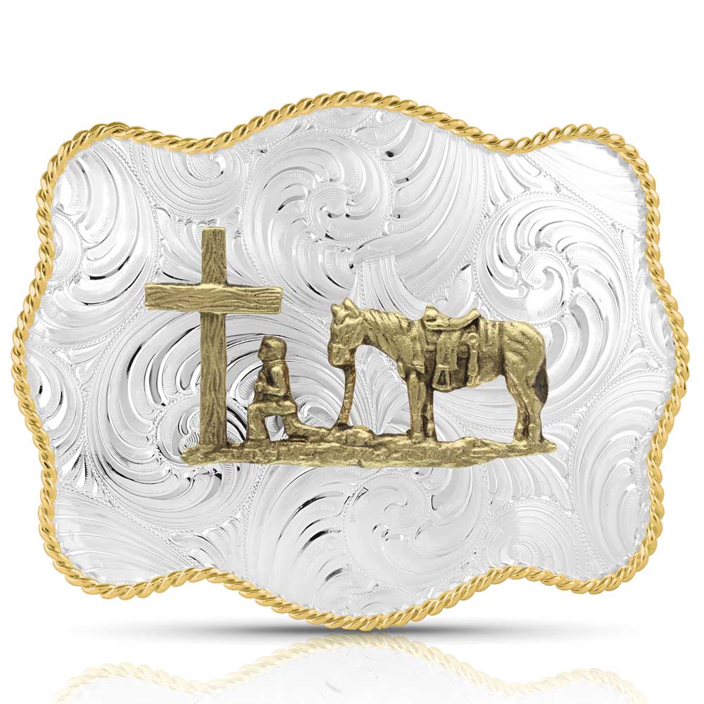 Montana Silversmiths Scalloped Buckle with Christian Cowboy