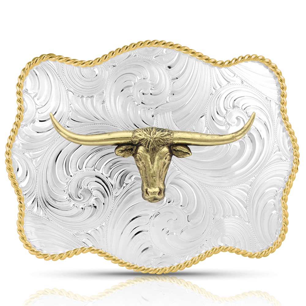 Montana Silversmiths Bold Engraved Scalloped Buckle with Longhorn