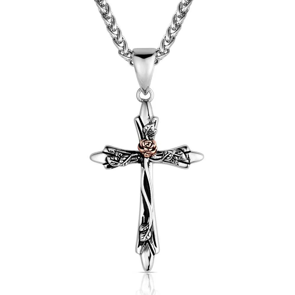Montana Silversmith Thorns & Roses Cross Necklace