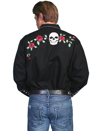 Scully Men's Skull & Roses Embroidered Shirt