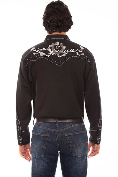 Scully Men's Horseshoe & Roses Embroidered Shirt