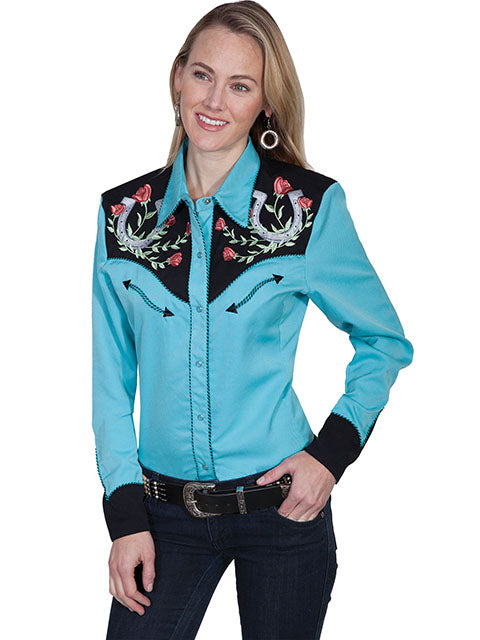 Scully Women's Horseshoe & Rose Embroidered Shirt