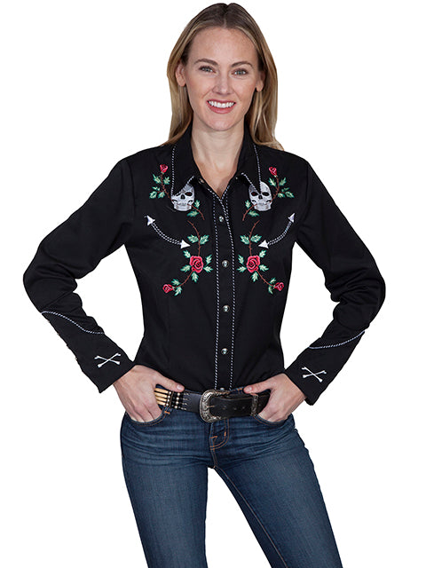 Scully Women's Skulls & Roses Embroidered Western Shirt