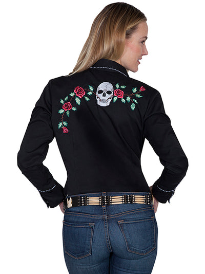 Scully Women's Skulls & Roses Embroidered Western Shirt