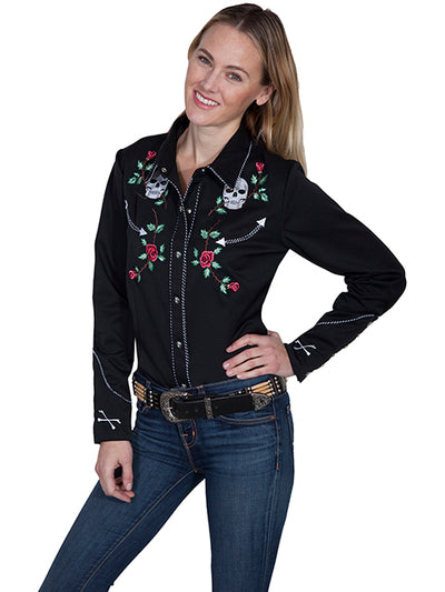 Scully Women's Skulls & Roses Embroidered Western Shirt