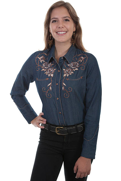 Scully Women's Embroidered Roses Western Shirt