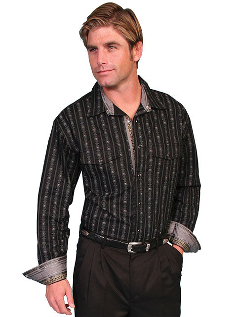 Scully Men's Skull Stripe Western Shirt - Black
