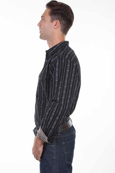 Scully Men's Skull Stripe Western Shirt - Black