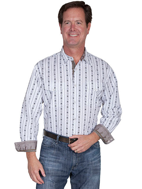 Scully Men's Skull Stripe Western Shirt - White