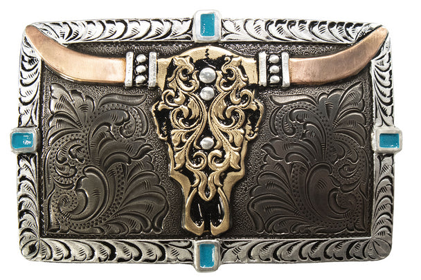 Crumrine Cow Skull Turquoise Buckle