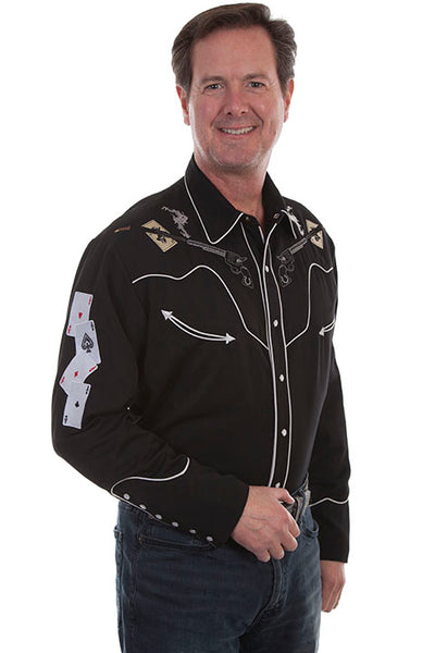Scully Men's Shooting Guns with Playing Cards Western Shirt