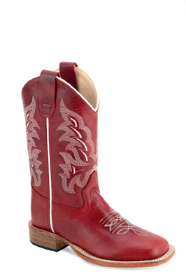 Old West Girl's Broad Square Toe Red Western Boot