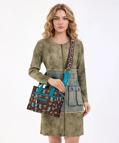 Montana West Wrangler Rodeo Icons Canvas Tote Bag