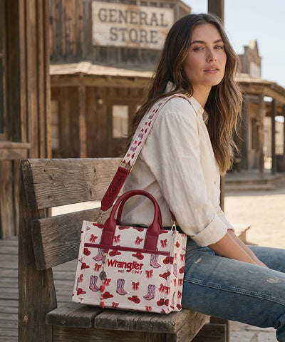 Montana West Wrangler Rodeo Icons Canvas Tote Bag