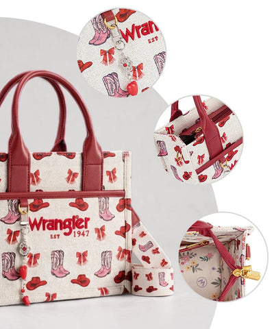 Montana West Wrangler Rodeo Icons Canvas Tote Bag