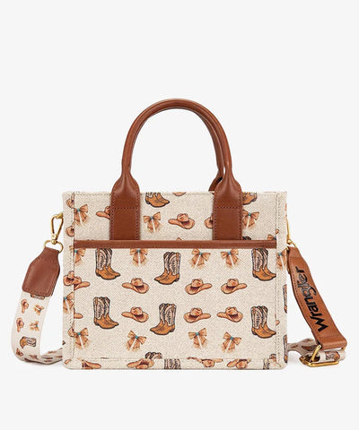 Montana West Wrangler Rodeo Icons Canvas Tote Bag