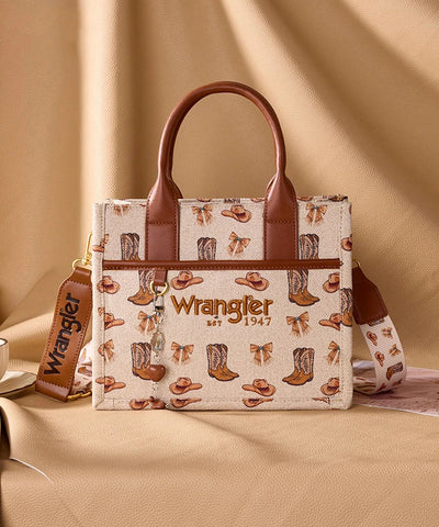 Montana West Wrangler Rodeo Icons Canvas Tote Bag