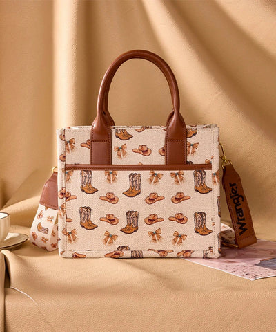 Montana West Wrangler Rodeo Icons Canvas Tote Bag