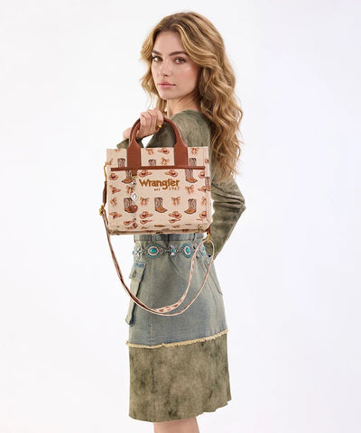 Montana West Wrangler Rodeo Icons Canvas Tote Bag