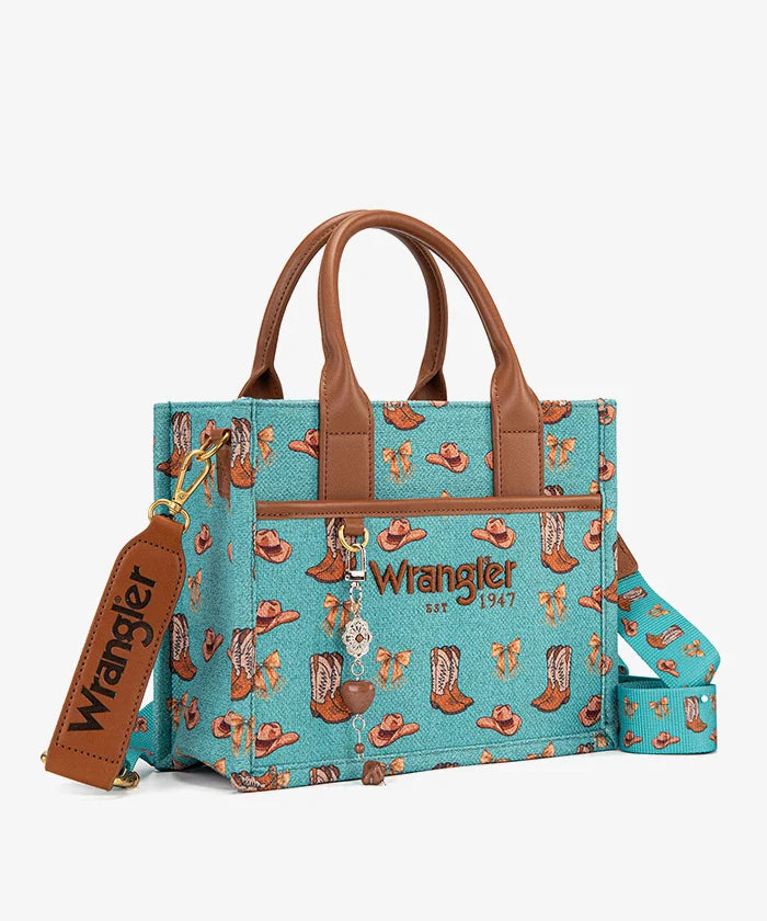 Montana West Wrangler Rodeo Icons Canvas Tote Bag