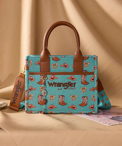 Montana West Wrangler Rodeo Icons Canvas Tote Bag