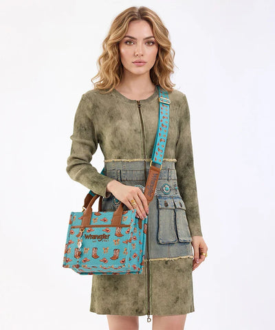 Montana West Wrangler Rodeo Icons Canvas Tote Bag