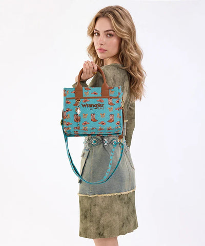 Montana West Wrangler Rodeo Icons Canvas Tote Bag