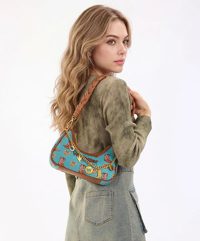 Montana West Wrangler Rodeo Icons Braided Handle Shoulder Bag