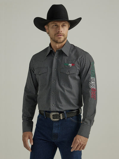 Wrangler Men's Plaid Print Mexico Embroidery Shirt