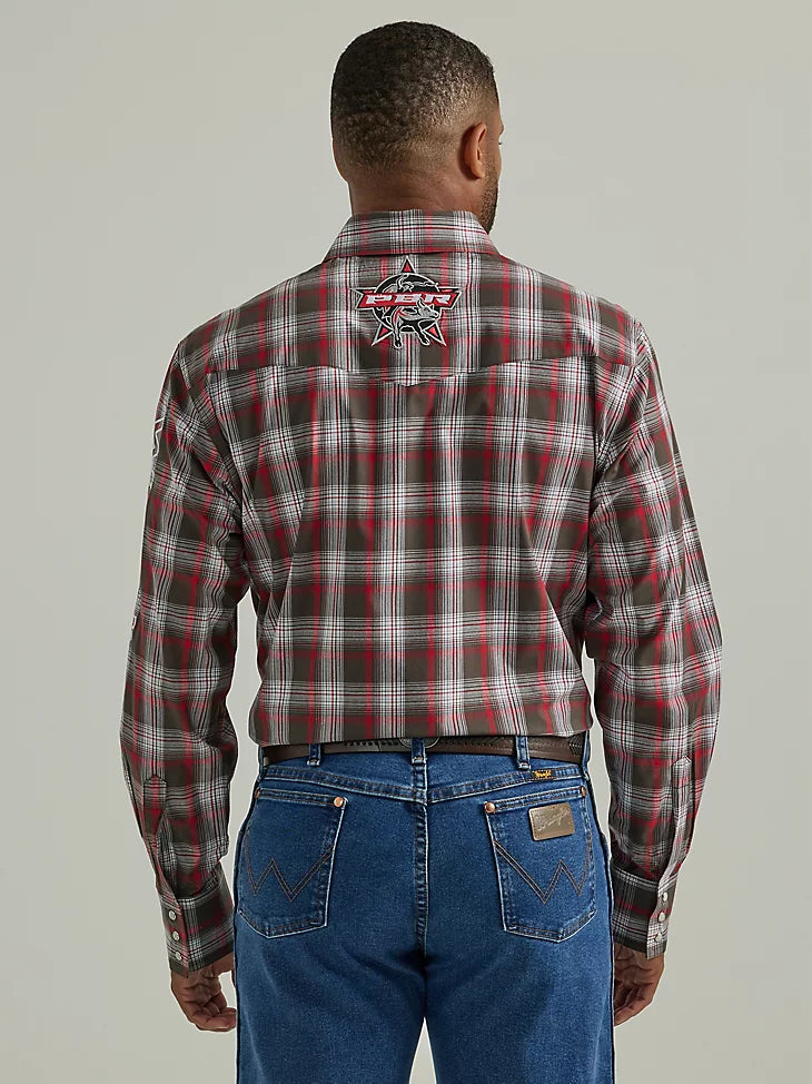 Wrangler Men's PBR Logo Long Sleeve Print Western Snap Shirt