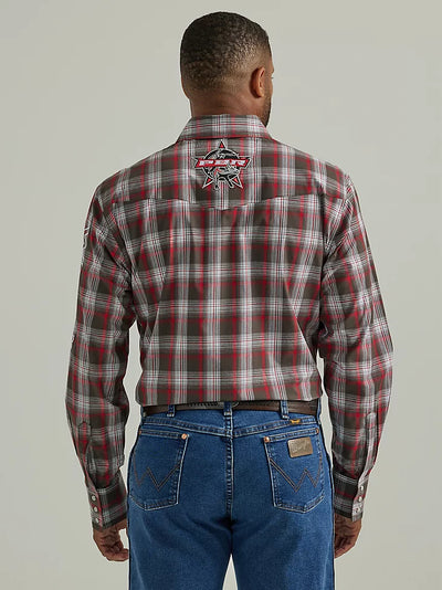 Wrangler Men's PBR Logo Plaid Western Shirt