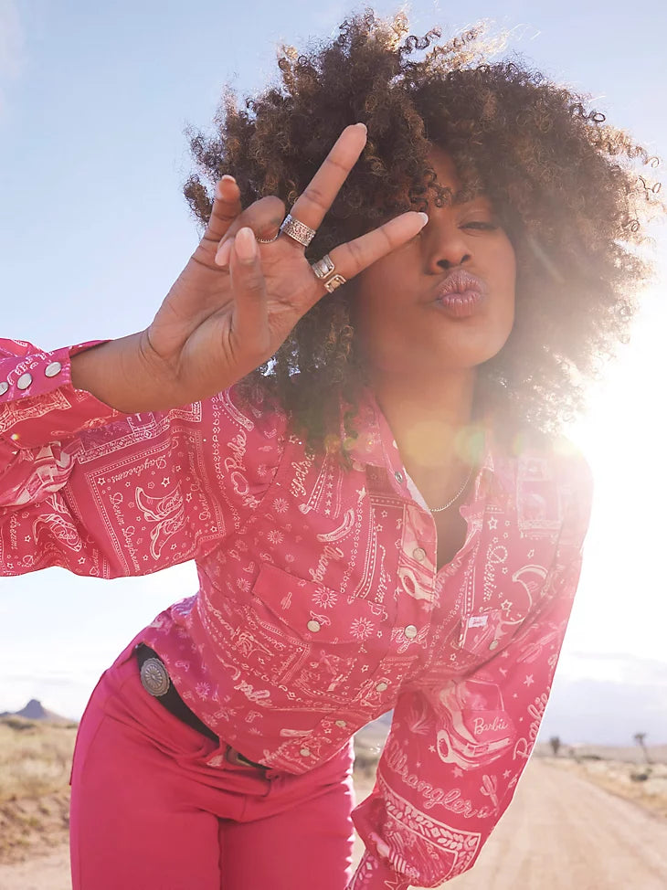 Wrangler Women's Barbie Printed Pink Bandana Top