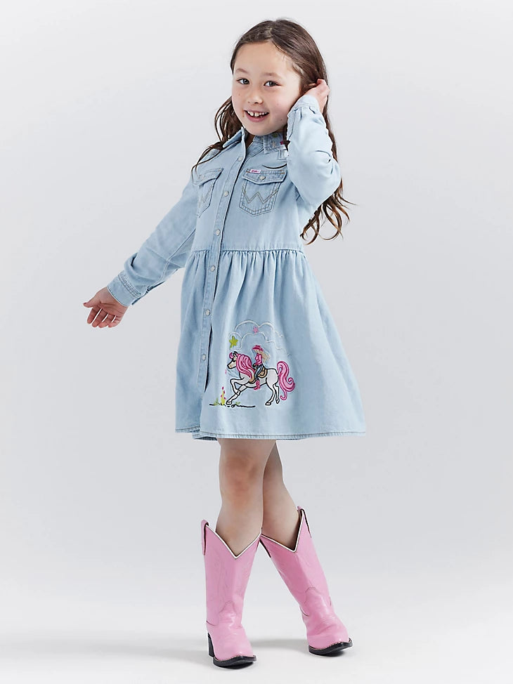 Trendy Toddler Girls Faux Ripped Denim Dress Long Sleeve - Temu